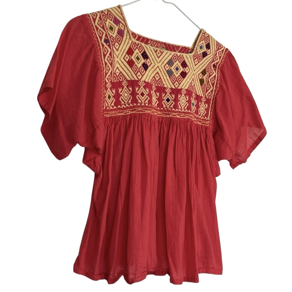 Mexican Embroidered Pink Boho Festival Peasant Top Blouse Size Medium - Picture 6 of 7